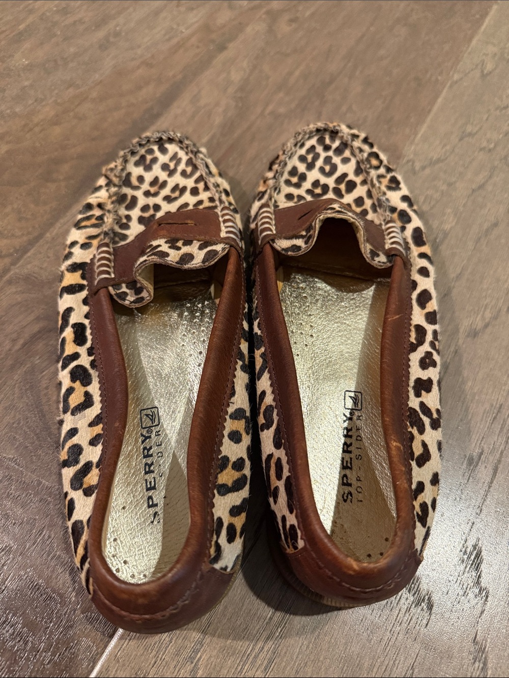 Sperry Top Sider Leopard Print Penny Loafers with Brown Trim, sz 9.5M - Picture 2 of 9
